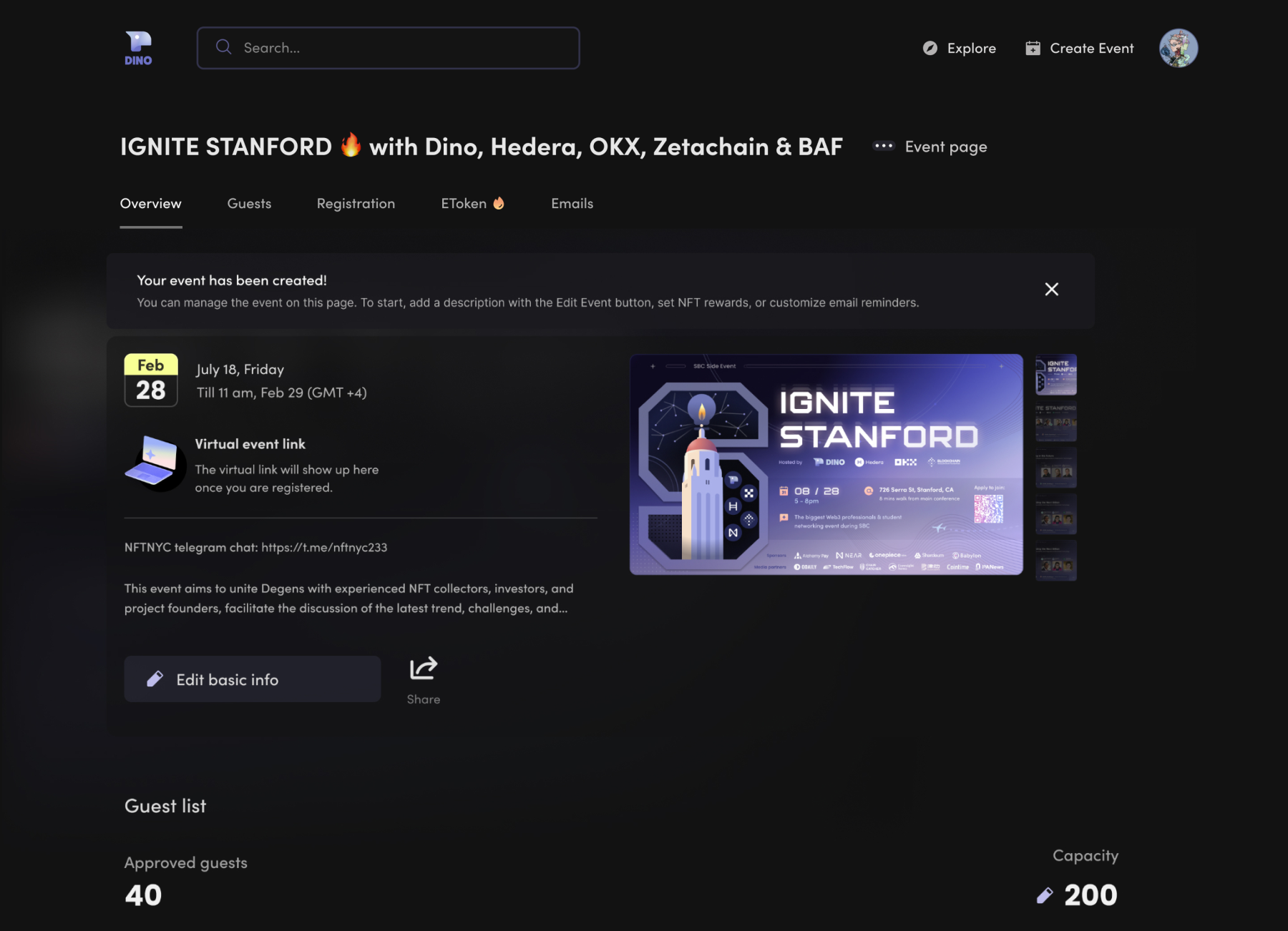 Dino event overview dashboard